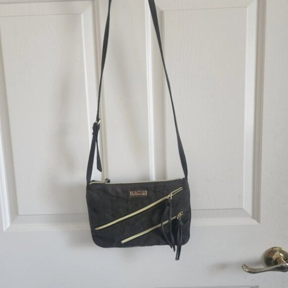 Black Crossbody Bag with Gold Accents